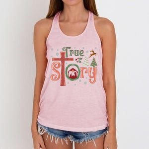 Retro True Story Jesus Christmas Nativity Scene Christian Gift Women's Knotted Racerback Tank