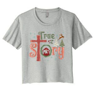 Retro True Story Jesus Christmas Nativity Scene Christian Gift Women's Crop Top Tee