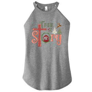 Retro True Story Jesus Christmas Nativity Scene Christian Gift Women's Perfect Tri Rocker Tank