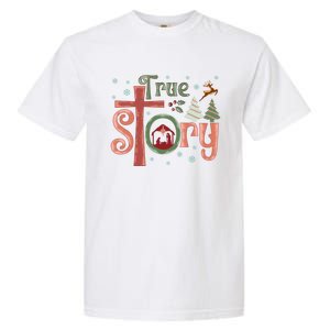 Retro True Story Jesus Christmas Nativity Scene Christian Gift Garment-Dyed Heavyweight T-Shirt