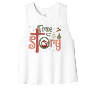 Retro True Story Jesus Christmas Nativity Scene Christian Gift Women's Racerback Cropped Tank