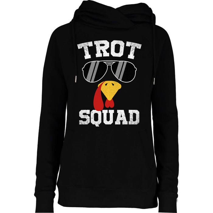 Running Turkey Sunglasses Trot Squad Thanksgiving Womens Funnel Neck Pullover Hood