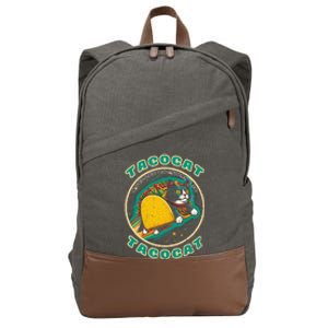 Retro Tacocat Spelled Backward Is Tacocat Funny Cat  Cotton Canvas Backpack