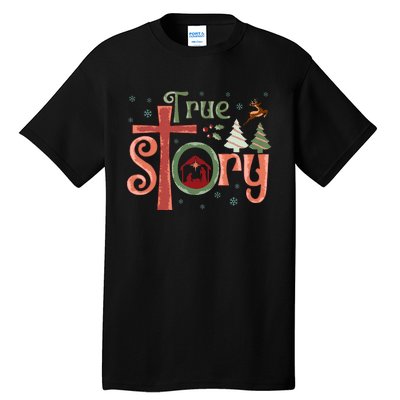 Retro True Story Jesus Christmas Nativity Scene Christian  Tall T-Shirt