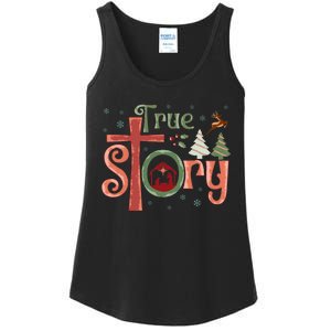 Retro True Story Jesus Christmas Nativity Scene Christian  Ladies Essential Tank