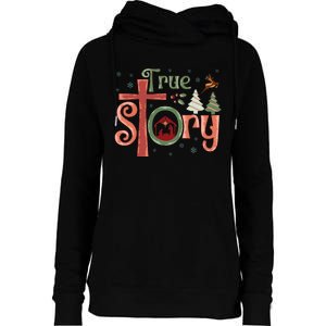 Retro True Story Jesus Christmas Nativity Scene Christian  Womens Funnel Neck Pullover Hood