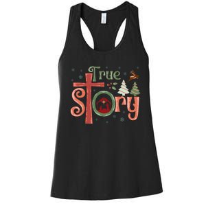 Retro True Story Jesus Christmas Nativity Scene Christian  Women's Racerback Tank