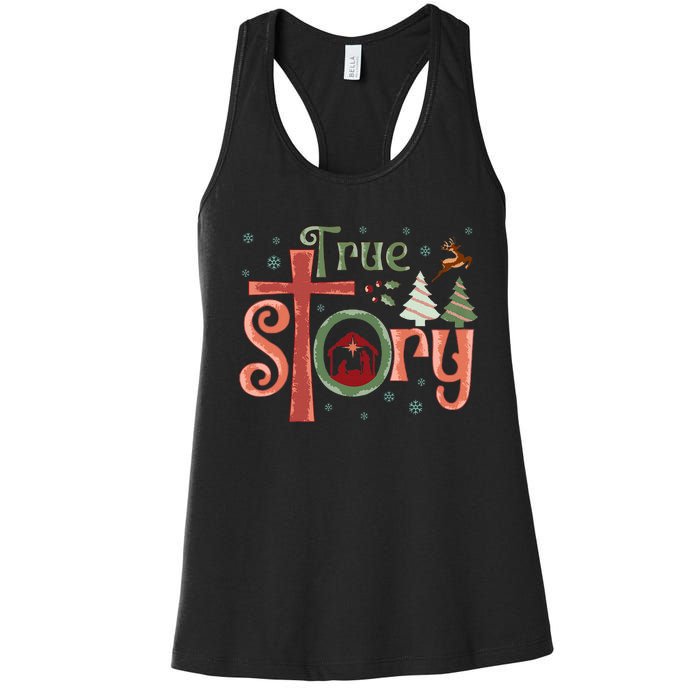 Retro True Story Jesus Christmas Nativity Scene Christian  Women's Racerback Tank