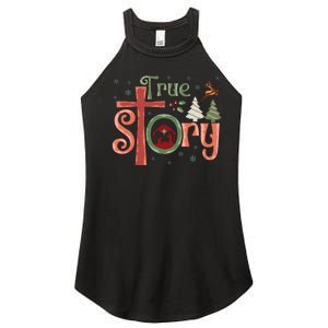 Retro True Story Jesus Christmas Nativity Scene Christian  Women's Perfect Tri Rocker Tank