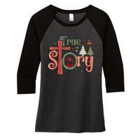 Retro True Story Jesus Christmas Nativity Scene Christian  Women's Tri-Blend 3/4-Sleeve Raglan Shirt