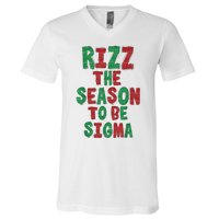 Rizz The Season Funny Gen Alpha Slang Christmas Teacher V-Neck T-Shirt