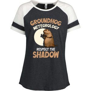 Respect The Shadow Meteorology Funny Groundhog Day Enza Ladies Jersey Colorblock Tee