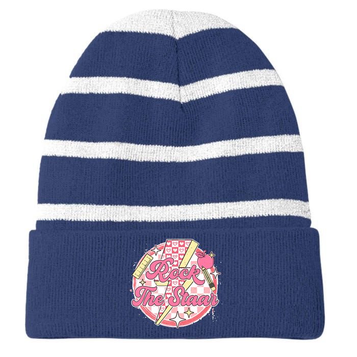 Rock The STAAR Teacher Student Funny Testing Day Checkered Striped Beanie with Solid Band