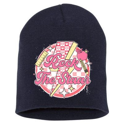 Rock The STAAR Teacher Student Funny Testing Day Checkered Short Acrylic Beanie