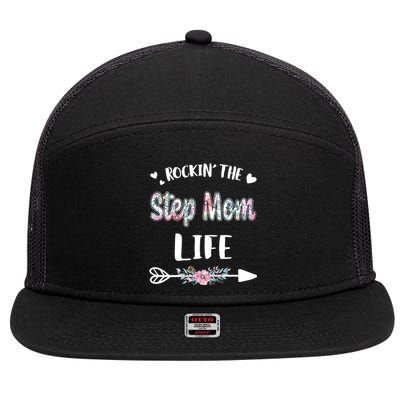 Rockin' The Step Mom Life Proud Grandma Mothers Day Funny Gift 7 Panel Mesh Trucker Snapback Hat