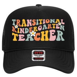 Retro TK Teacher Groovy Transitional Kindergarten Teacher High Crown Mesh Back Trucker Hat