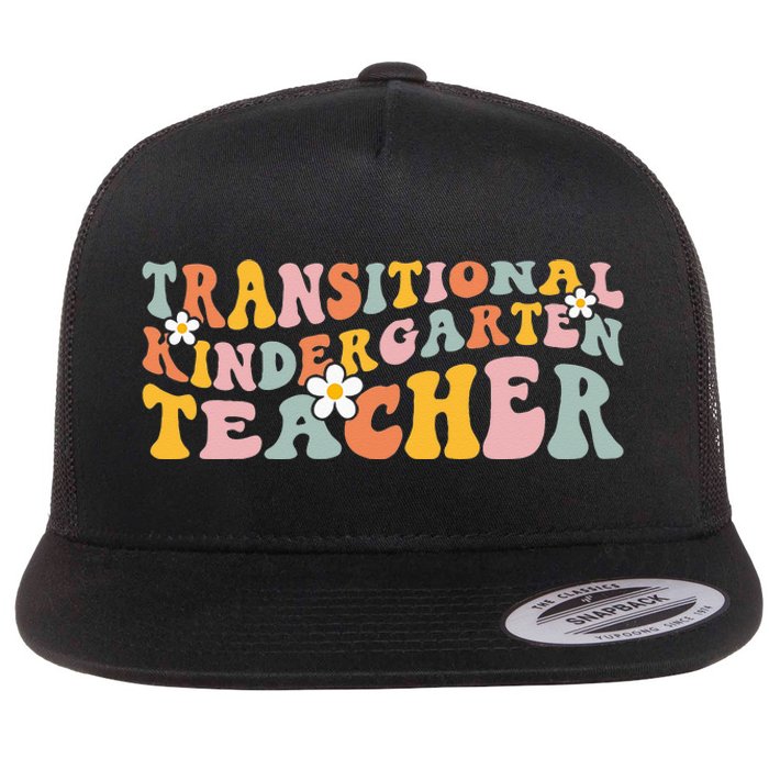 Retro TK Teacher Groovy Transitional Kindergarten Teacher Flat Bill Trucker Hat