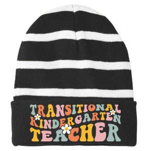 Retro TK Teacher Groovy Transitional Kindergarten Teacher Striped Beanie with Solid Band