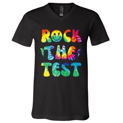 Rock The Test Testing Day Retro Motivational Teacher Student V-Neck T-Shirt