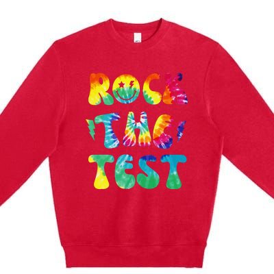 Rock The Test Testing Day Retro Motivational Teacher Student Premium Crewneck Sweatshirt