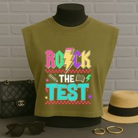 Rock The Test Testing Day Teacher Student Garment-Dyed Women's Muscle Tee