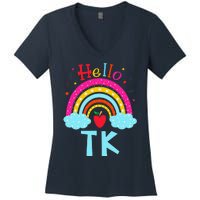 Rainbow Tk Teacher Transitional Kindergarten Back To School Women's V-Neck T-Shirt