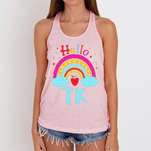 Rainbow Tk Teacher Transitional Kindergarten Back To School Women's Knotted Racerback Tank