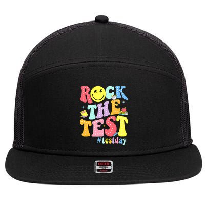Rock The Test Testing Day Retro Motivational Teacher Student 7 Panel Mesh Trucker Snapback Hat