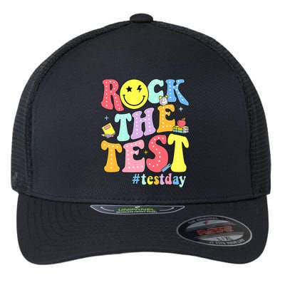 Rock The Test Testing Day Retro Motivational Teacher Student Flexfit Unipanel Trucker Cap