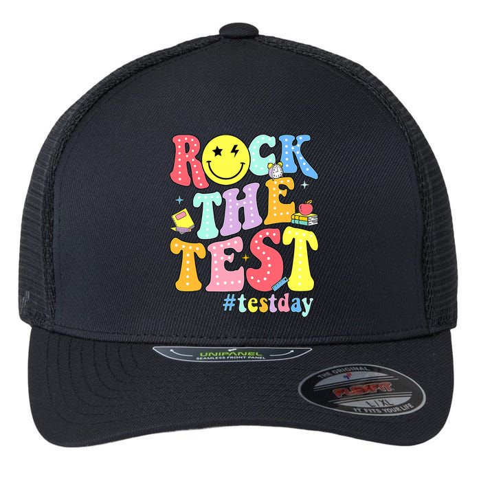 Rock The Test Testing Day Retro Motivational Teacher Student Flexfit Unipanel Trucker Cap