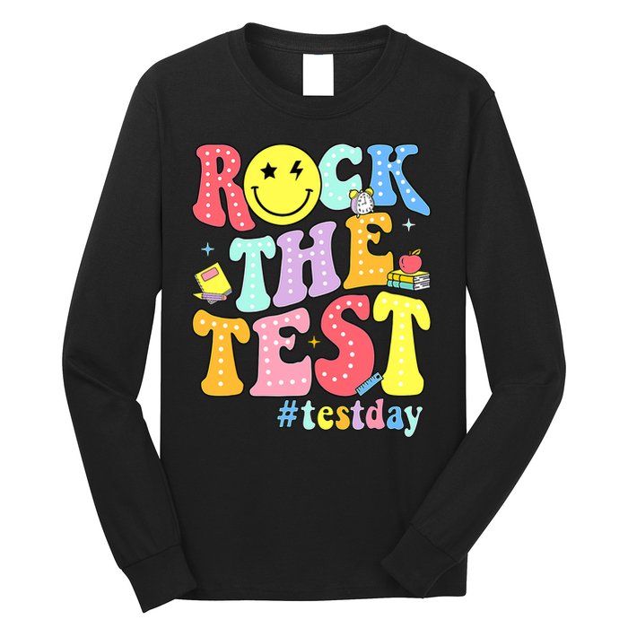 Rock The Test Testing Day Retro Motivational Teacher Student Long Sleeve Shirt