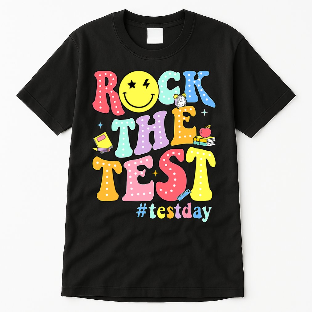 Rock The Test Testing Day Retro Motivational Teacher Student Tall T-Shirt