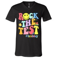 Rock The Test Testing Day Retro Motivational Teacher Student V-Neck T-Shirt