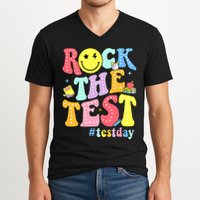 Rock The Test Testing Day Retro Motivational Teacher Student V-Neck T-Shirt