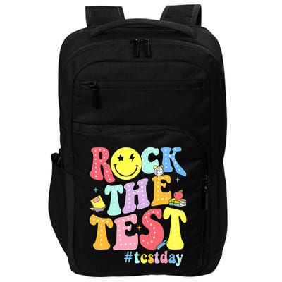 Rock The Test Testing Day Retro Motivational Teacher Student Impact Tech Backpack