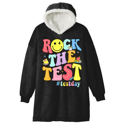 Rock The Test Testing Day Retro Motivational Teacher Student Hooded Wearable Blanket