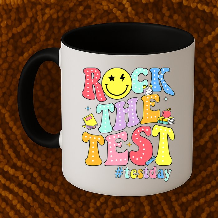 Rock The Test Testing Day Retro Motivational Teacher Student Mug