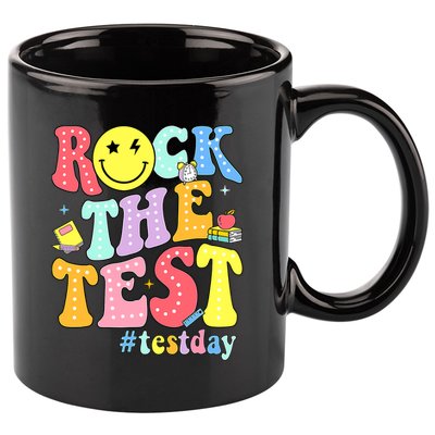 Rock The Test Testing Day Retro Motivational Teacher Student 11oz C Handle Ceramic Mug