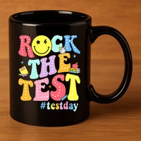 Rock The Test Testing Day Retro Motivational Teacher Student 11oz C Handle Ceramic Mug