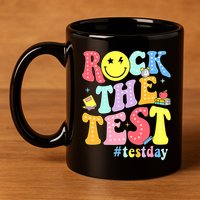 Rock The Test Testing Day Retro Motivational Teacher Student 11oz C Handle Ceramic Mug