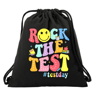Rock The Test Testing Day Retro Motivational Teacher Student Drawstring Bag