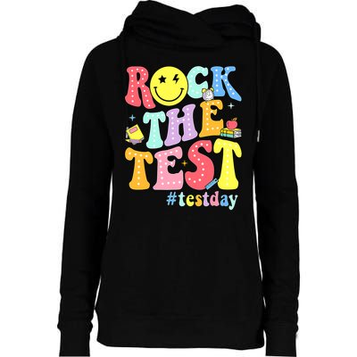 Rock The Test Testing Day Retro Motivational Teacher Student Womens Funnel Neck Pullover Hood