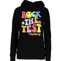 Rock The Test Testing Day Retro Motivational Teacher Student Womens Funnel Neck Pullover Hood