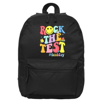 Rock The Test Testing Day Retro Motivational Teacher Student 16 in Basic Backpack