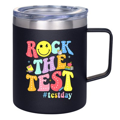 Rock The Test Testing Day Retro Motivational Teacher Student 12oz Stainless Steel Coffee Mug