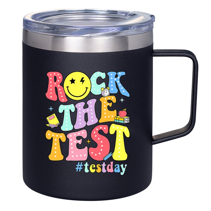 Rock The Test Testing Day Retro Motivational Teacher Student 12oz Stainless Steel Coffee Mug