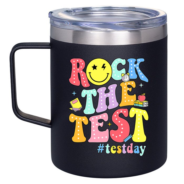 Rock The Test Testing Day Retro Motivational Teacher Student 12oz Stainless Steel Coffee Mug