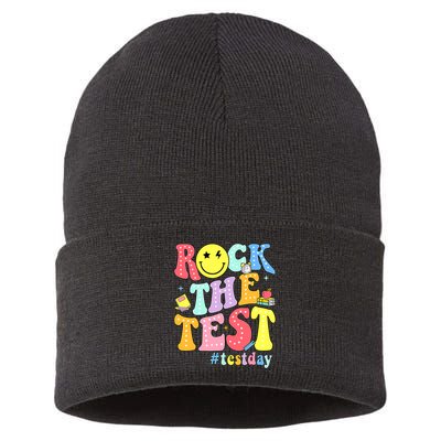 Rock The Test Testing Day Retro Motivational Teacher Student Sustainable Knit Beanie