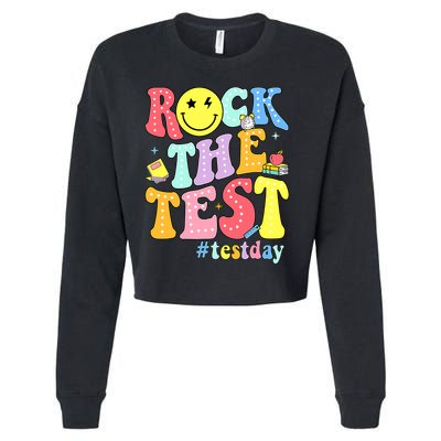 Rock The Test Testing Day Retro Motivational Teacher Student Cropped Pullover Crew