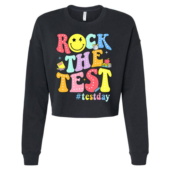 Rock The Test Testing Day Retro Motivational Teacher Student Cropped Pullover Crew